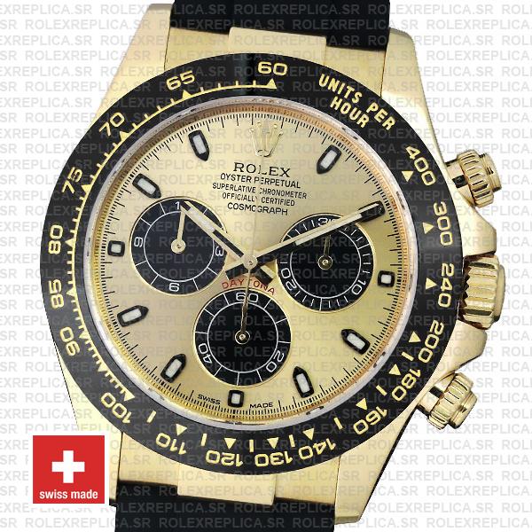 Rolex Daytona Yellow Gold Rubber Strap Panda Dial Swiss Replica Watch