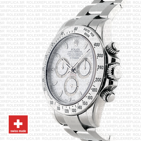 Rolex Daytona 18k White Gold 904L Stainless Steel White Dial with luminous Markers & Oyster Bracelet Replica