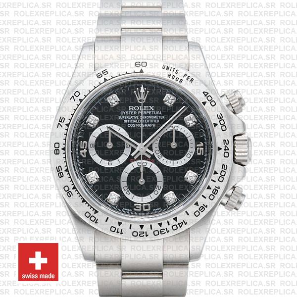 Rolex Daytona 18k White Gold Black Diamond Dial Watch