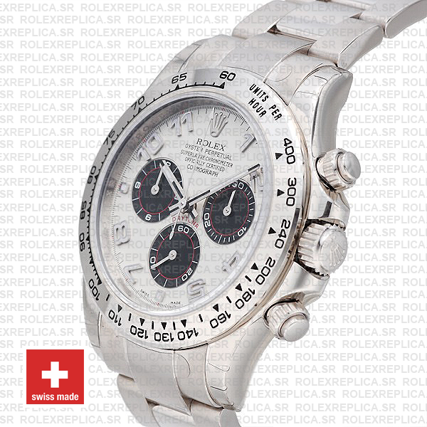 Rolex Cosmograph Daytona 18k White Gold Luxury Replica Watch, White Arabic Dial