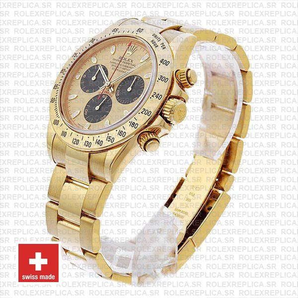 Rolex Daytona Gold 904L Stainless Steel Gold Panda Dial with Black Subdials & Oyster Bracelet 40mm Replica Watch