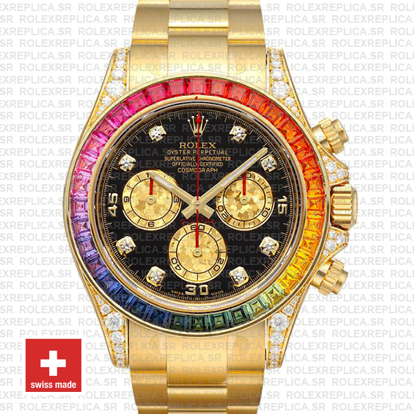 Rolex Daytona Yellow Gold Rainbow Bezel Rolex Replica Watch