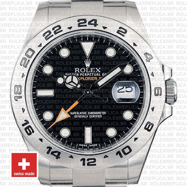 Rolex Explorer II Oyster Perpetual 904L Stainless Steel Date Replica Watch in Black Dial