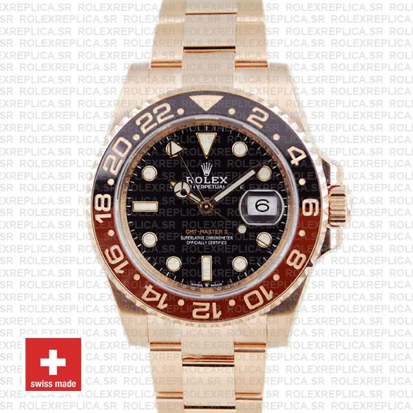 Rolex Gmt Master Ii 18k Rose Gold Ceramic Bezel Black Dial 126715chnr 40mm