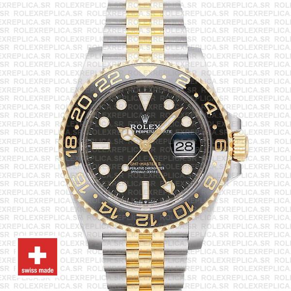 Rolex Gmt-master Ii Jubilee 2tone 18k Yellow Gold/904l Steel Black Dial Ceramic Bezel 40mm Swiss Made Replica Superclone Watch Ref.126713grnr