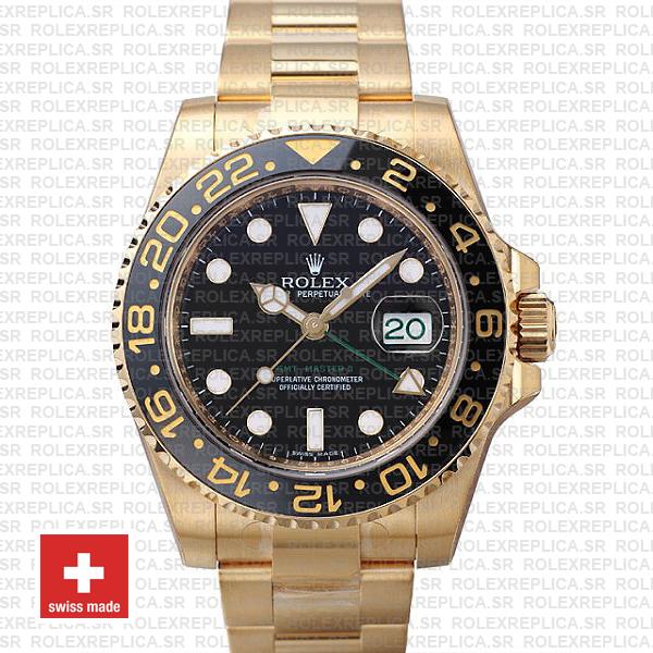 Rolex Gmt Master Ii Gold Black Ceramic 40mm Oversized 116718 Swiss Replica