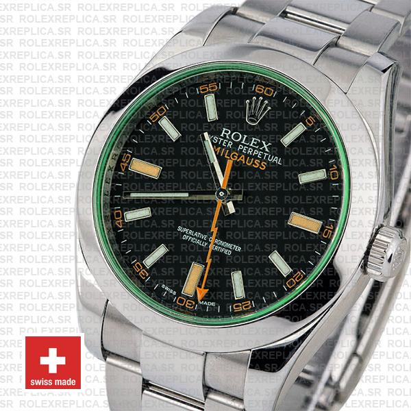 Rolex Milgauss Black Dial Green Crystal 40mm 116400 Swiss Replica