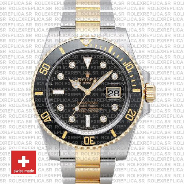Rolex Submariner 40mm Watch | 2 Tone Black Diamond Dial