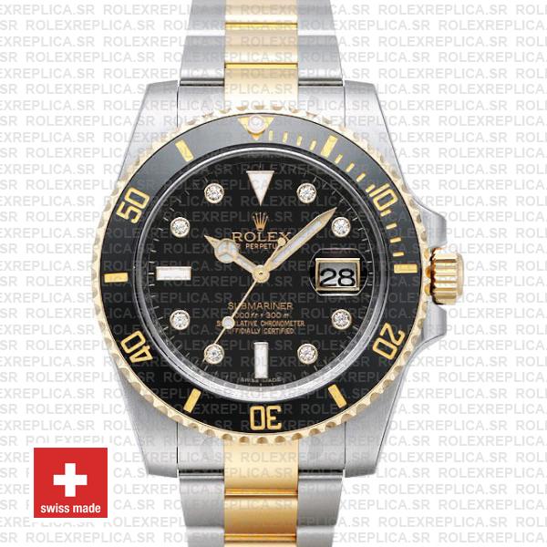 Rolex Submariner 40mm Watch | 2 Tone Black Diamond Dial