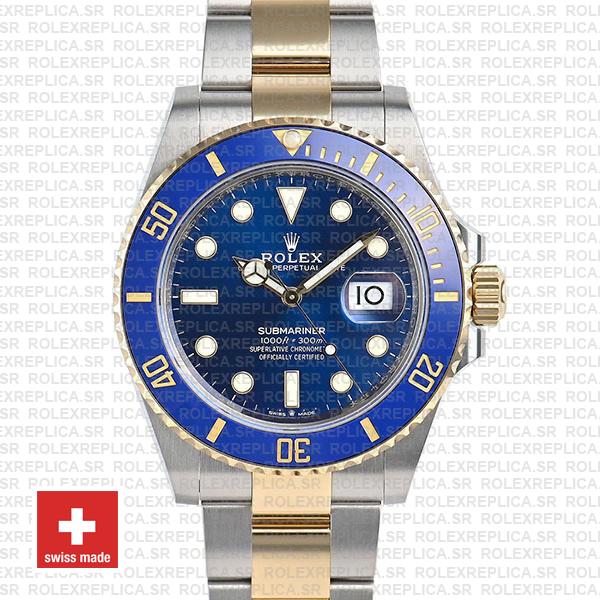 Rolex Submariner 2 Tone 18K Yellow Gold Wrap Blue 41mm Dial