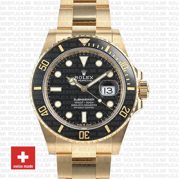 Rolex Submariner 41mm 18k Yellow Gold Wrap 904l Steel Black Dial Ceramic Bezel 126618ln Swiss Replica Watch