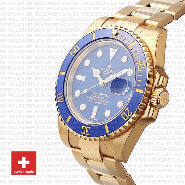 Rolex Submariner 18k Gold Blue Dial Rolex Replica Watch