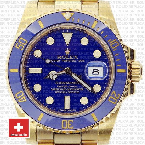 Rolex Submariner 18k Gold Blue Dial Watch